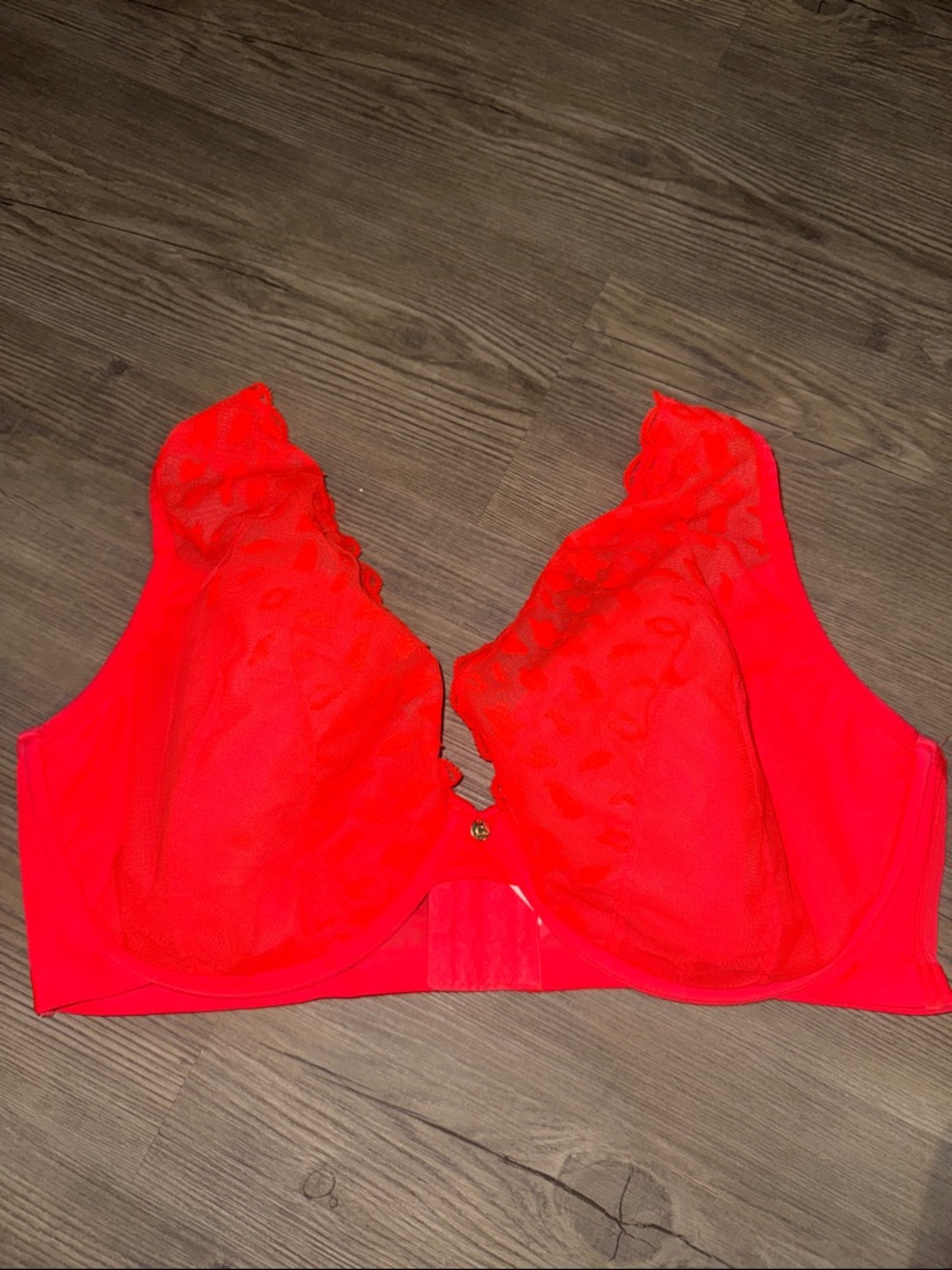 Cacique Bright Red Lace Plunge Bra